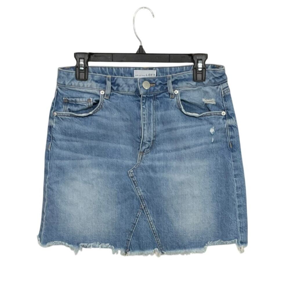 Loft Y2K Style Denim Mini Skirt Raw Hem Pockets Size 6 Small Distressed